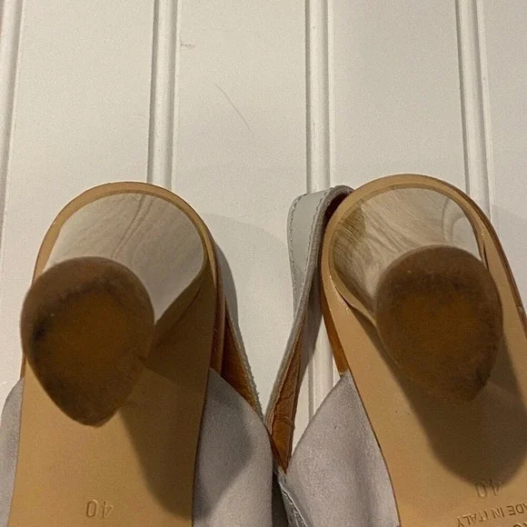 Latitude Femme Italy Suede Slingback Heels Criss Cross Sandals Wood‎ Heel 40 - Picture 10 of 10